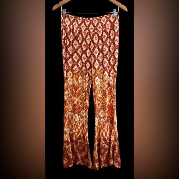 Miss Me: Orange, White and Burnt Red Hippie Festival Rayon Pants - Picture 5 of 17